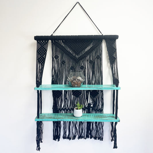prateleiras Pingentes de Macramé Preto - Turquesa